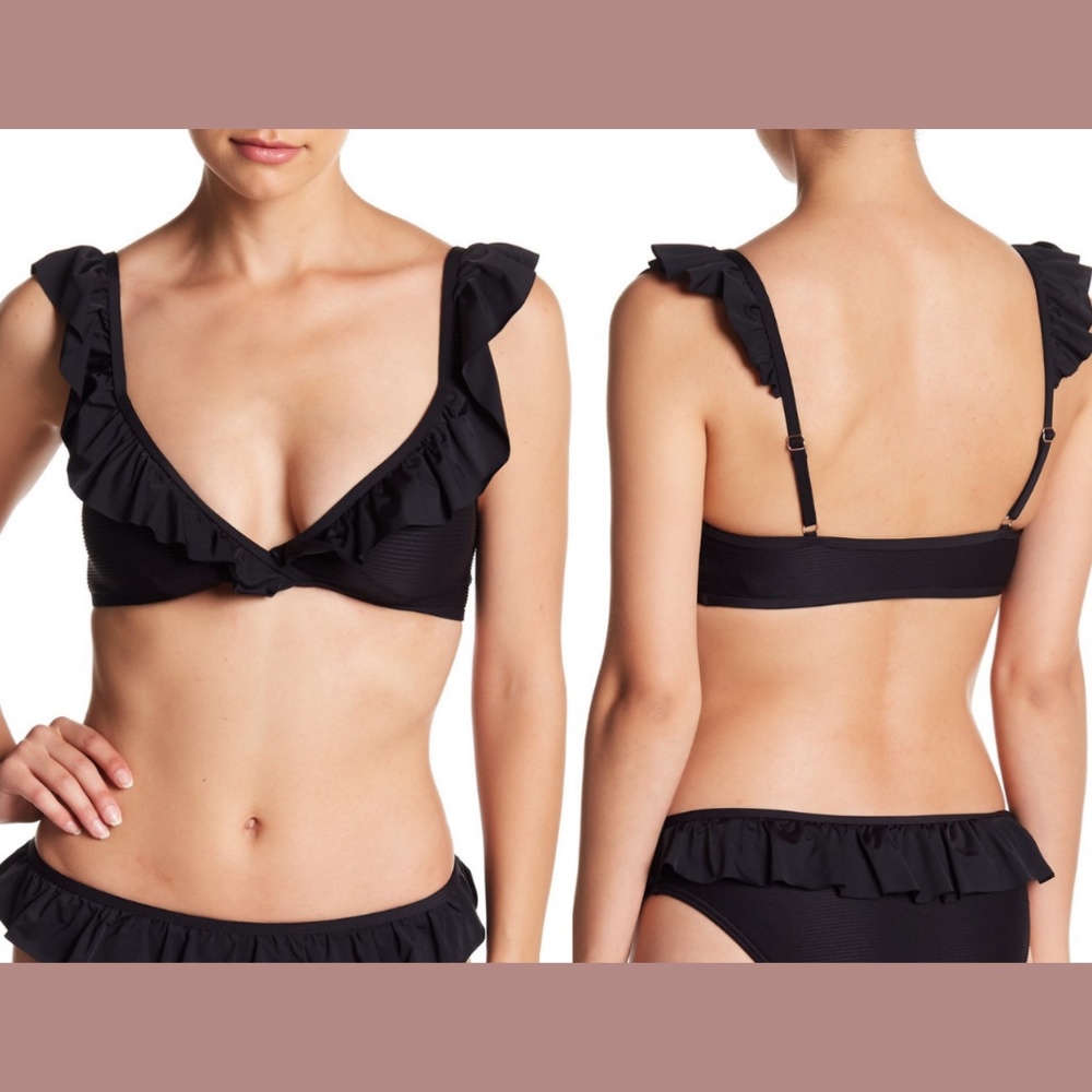 NEW Tart Collections Paige Ruffled‎ Ribbed Bikini Top in Black [SZ Medium ]